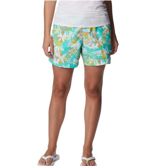 Columbia PFG Super Backcast Water Shorts XS‎ Aqua Floral Omni-Shade UPF 50 NWT - Picture 1 of 7